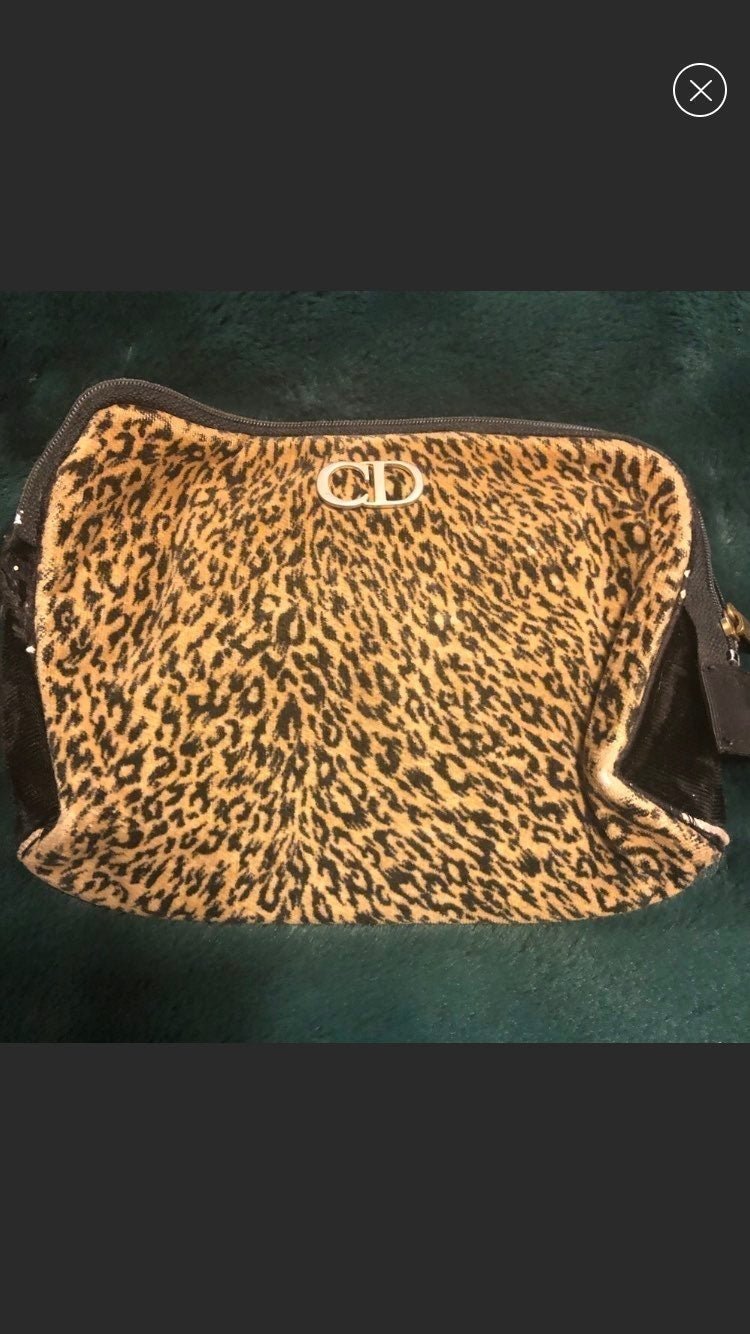 Rare Vintage Dior Leopard Print Cosmetic Bag
