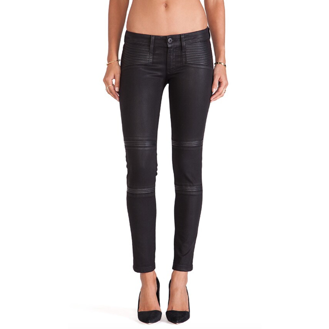 DL1961 River Low Rise Black Leather Coated Skinny Moto Jeans Pants 2397 28