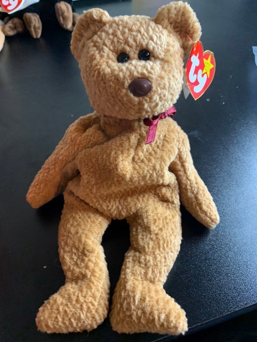 Rare Beanie babies Curly The Bear Plush rare retired w/errors on tags