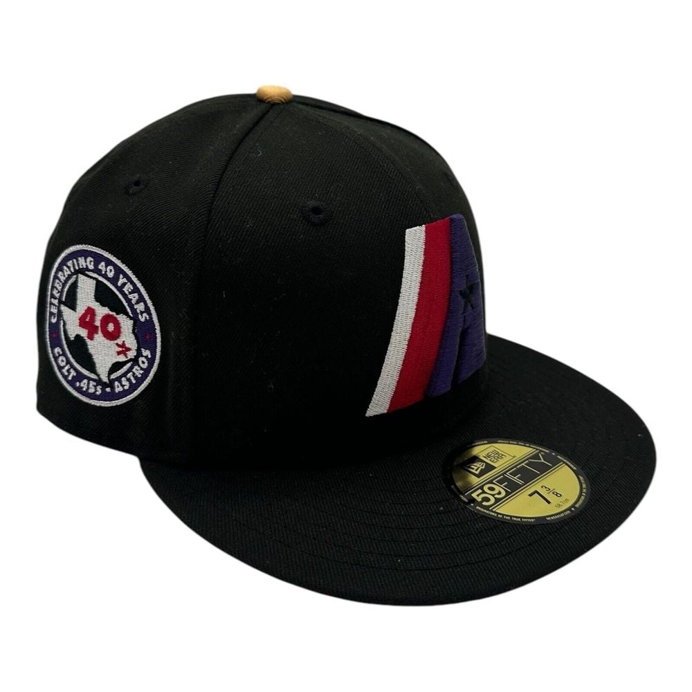 New Era 59Fifty Houston Astros Hat Cap 7 3/8 Black 40th Anniversary Patch Retro