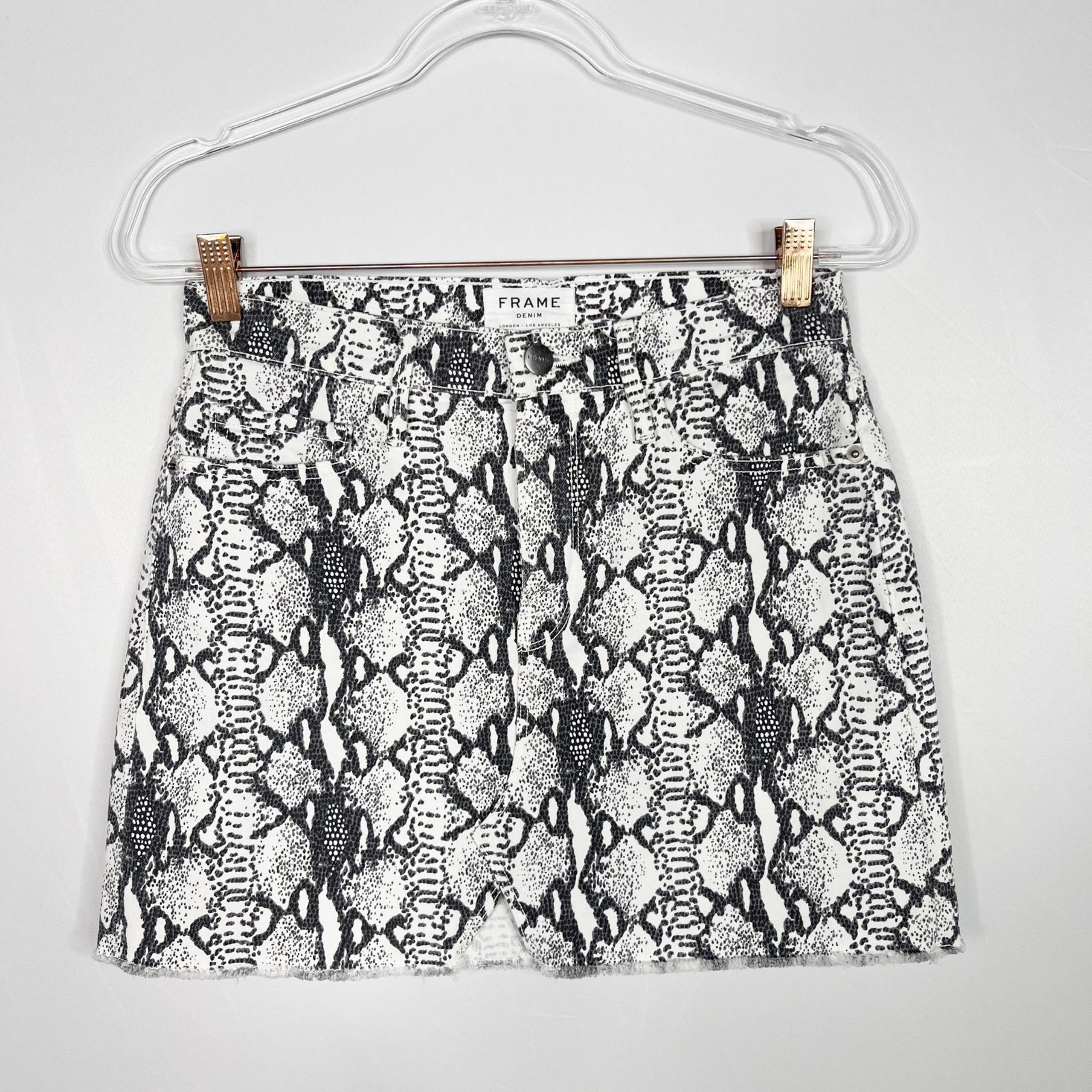 Frame Size 26 Le Mini Python Denim Skirt White Black Snakeprint Womens Cotton