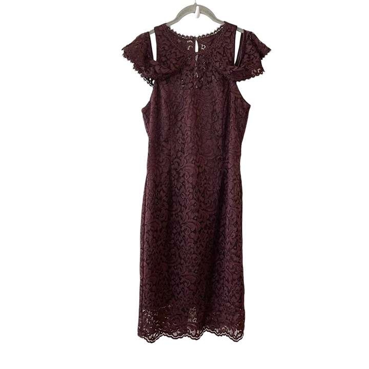White House Black Market Off The Cold Shoulder Cocktail Burgundy Lace Dress 4
