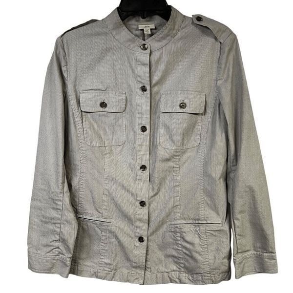 J.Jill Jacket Top Lightweight Military Utility Button Up Dual Vents Striped S