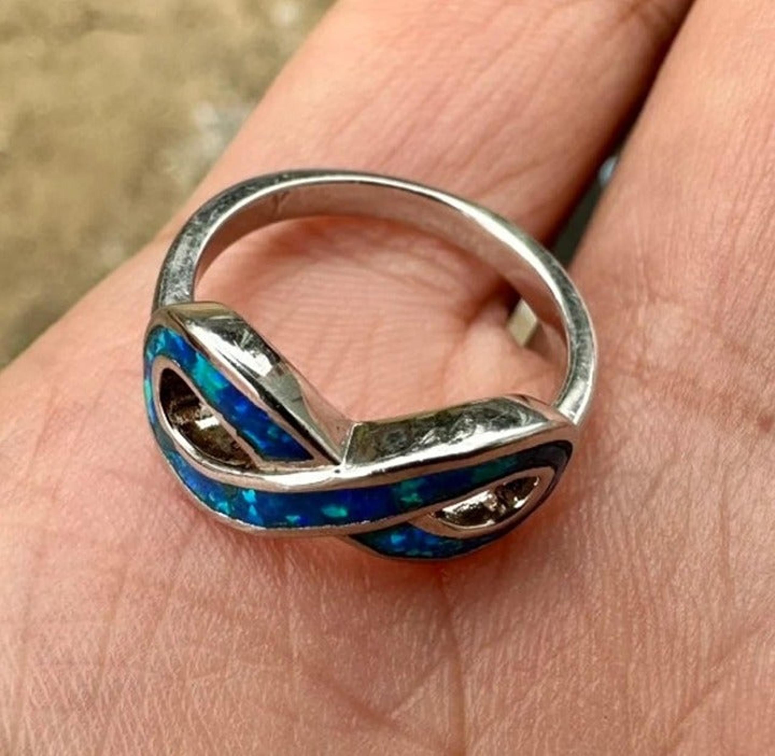 Size 6 Sterling Silver Plated Infinity Blue Opal Ring for Women
