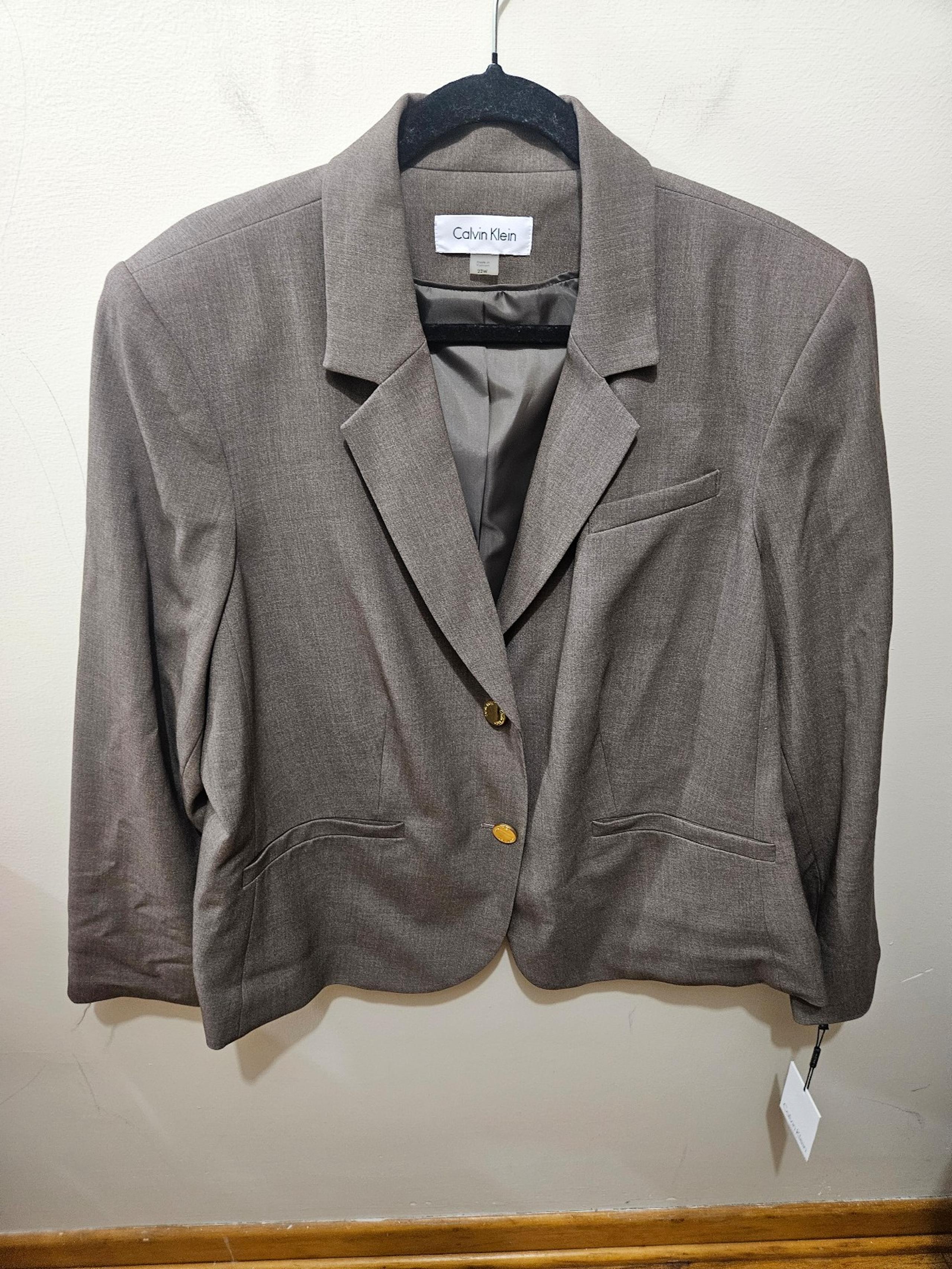 Calvin Klein Tan Gold Button Structured Office Career Blazer Jacket Plus 22W