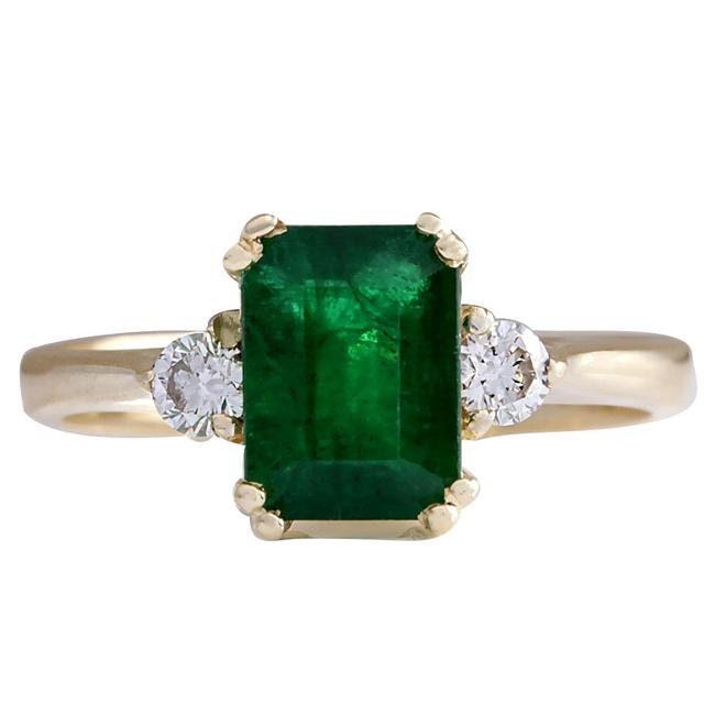 2.15Ct Natural Green Emerald & Diamond Halo Solitaire Ring 14k White Gold