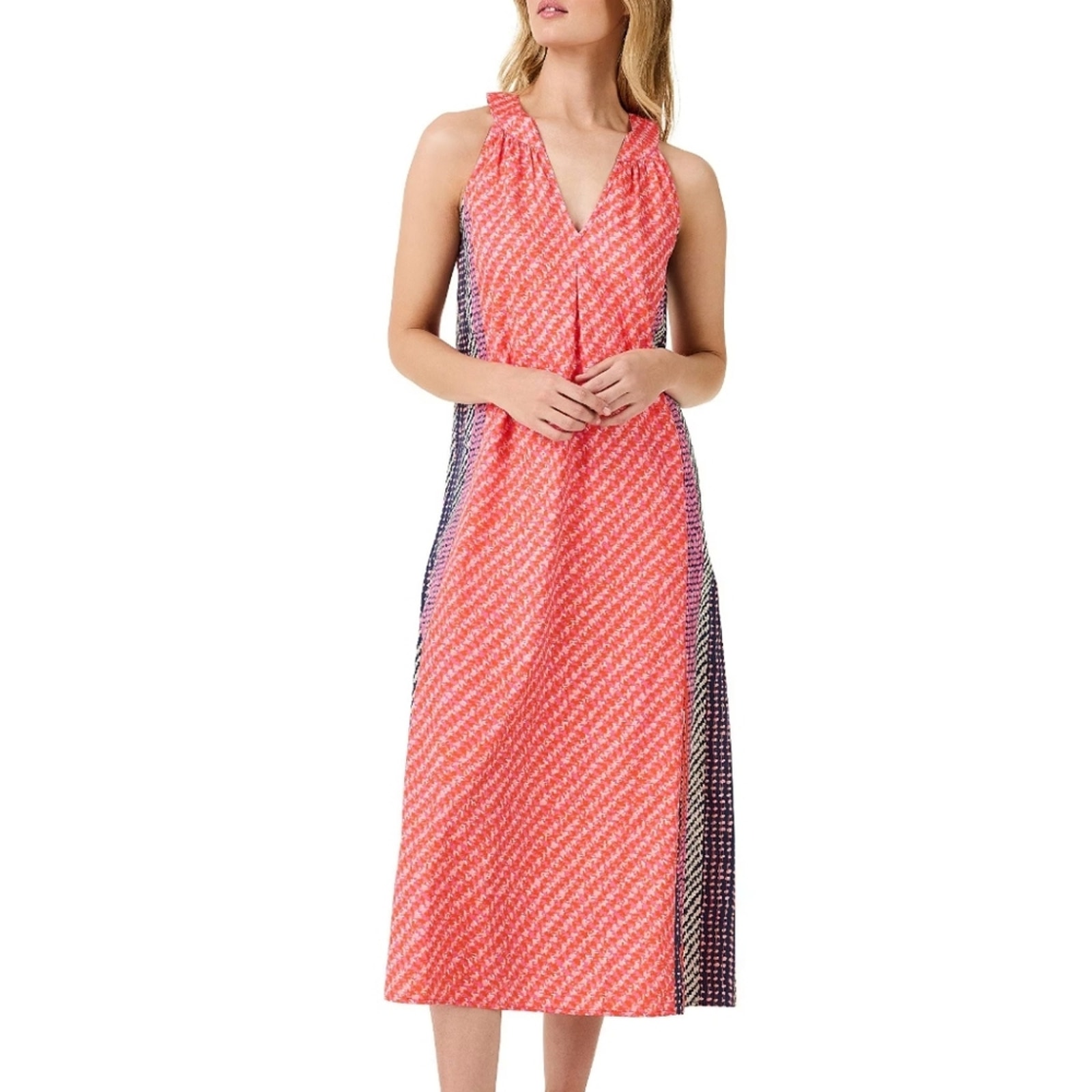 NEW Nic+Zoe Spotty Stripes Abstract Print V-neck Sleeveless A-line Midi Dress