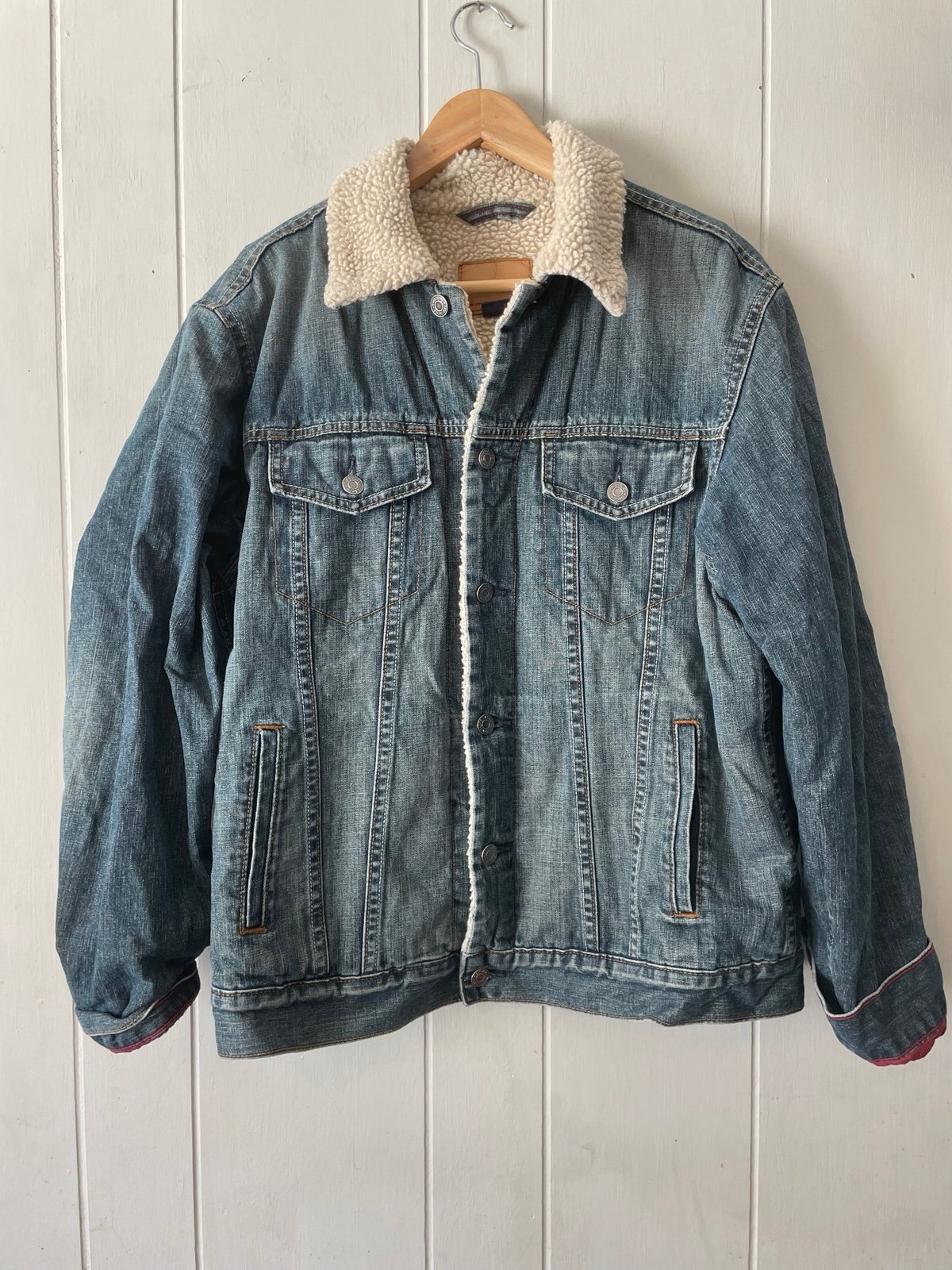 Vtg Gap Sherpa Lined Denim Jean Jacket Button Down Heavy Fall 2004 Mens M