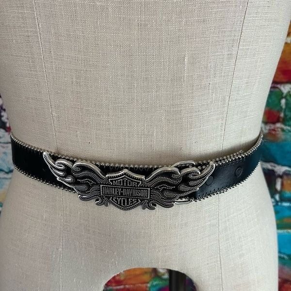 Harley Davidson Motorcycles Black Leather Belt 99514-08VW Wings Buckle Studded M