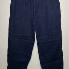 Quince Womens L Wide Leg Pants Minimalist 100% Linen Navy Blue Elastic Waist
