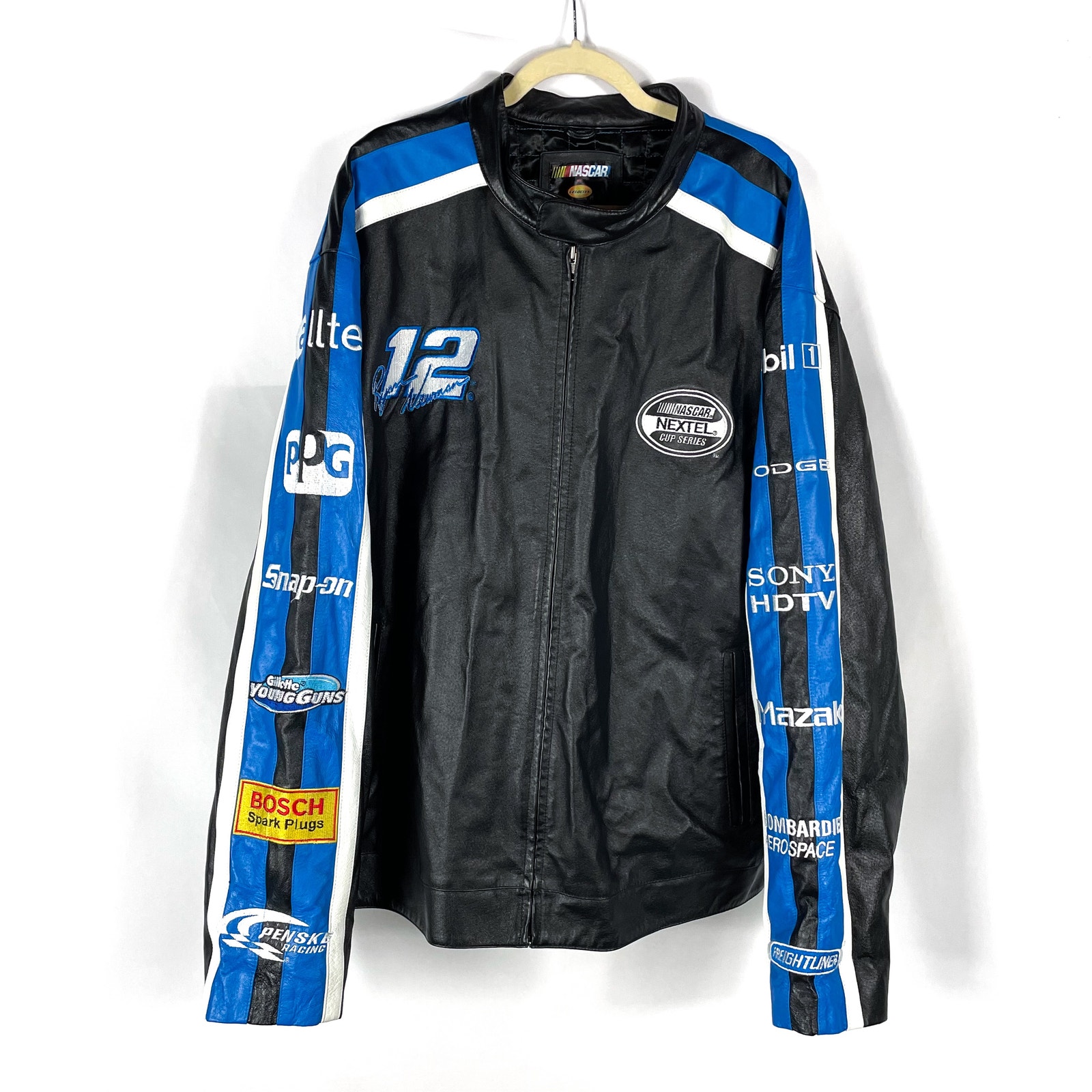 Nascar Leather Jacket Ryan Newman Black Alltel Full Zip Racing Sz 3XL Men