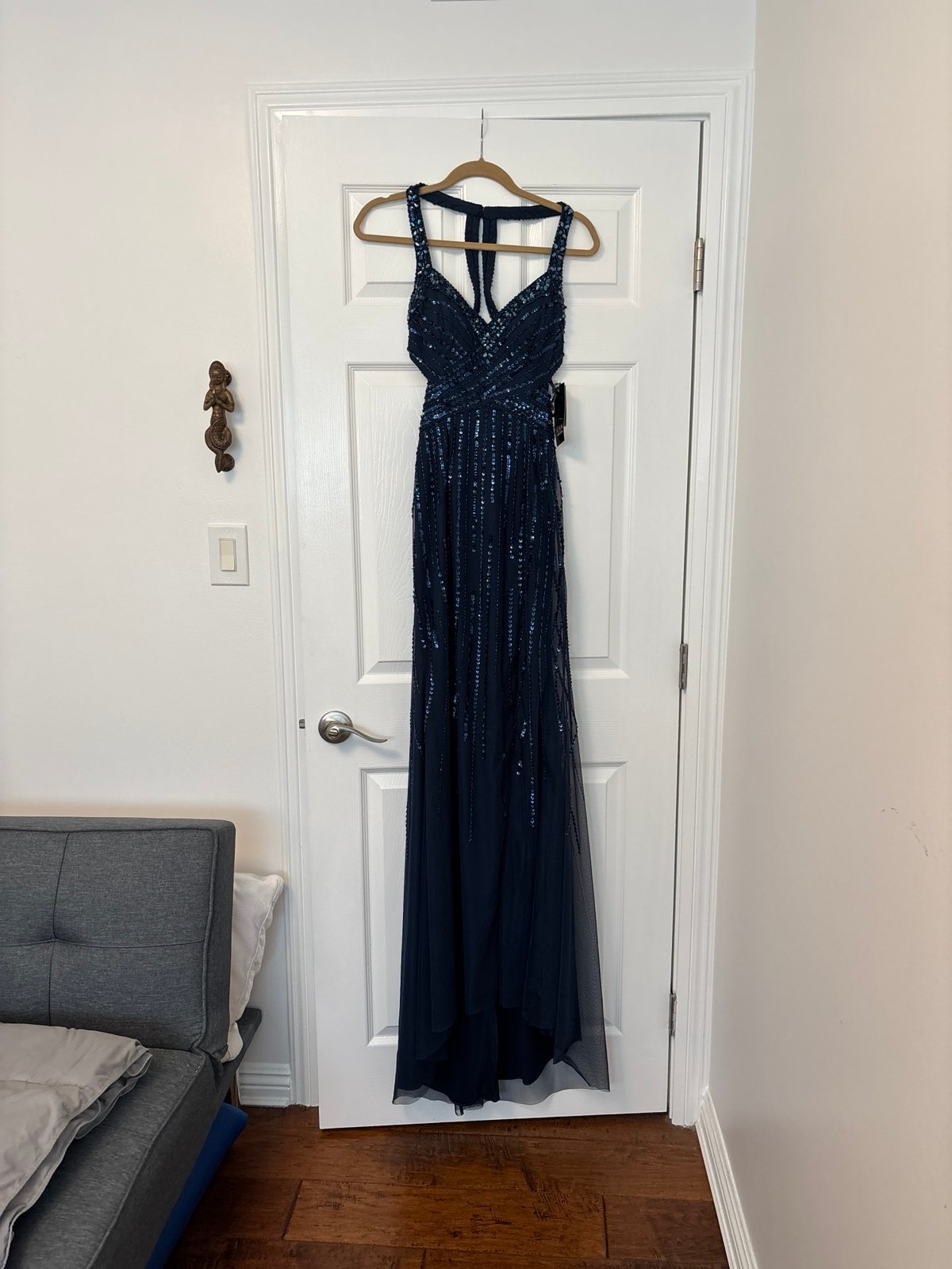 Sean Collection navy beaded gown, 6 NWT