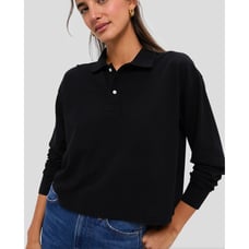 TUCKERNUCK Black Clayton Long Sleeve Knit Polo in Women's size medium/large