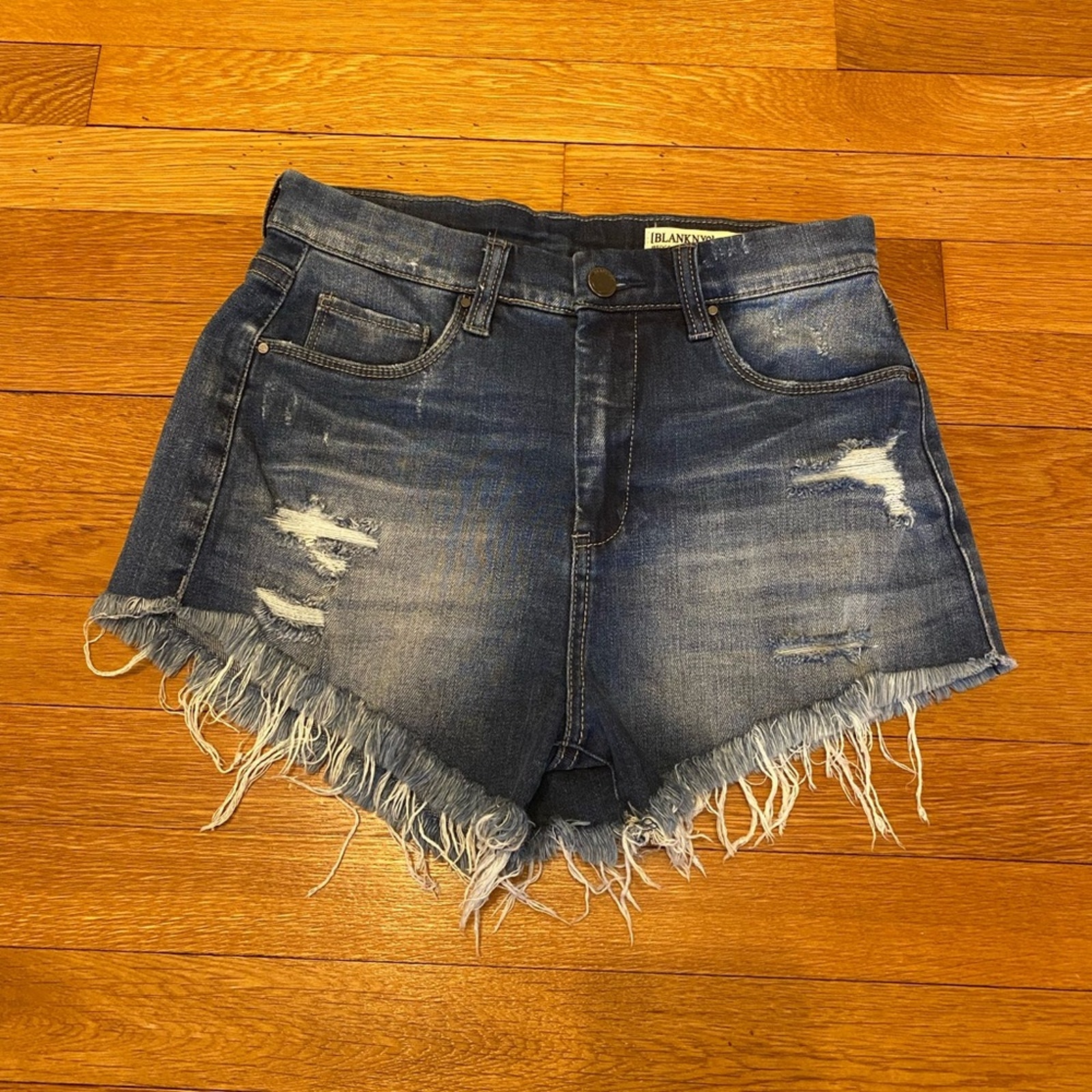 Blank NYC Dark Wash Distressed Denim Shorts 26