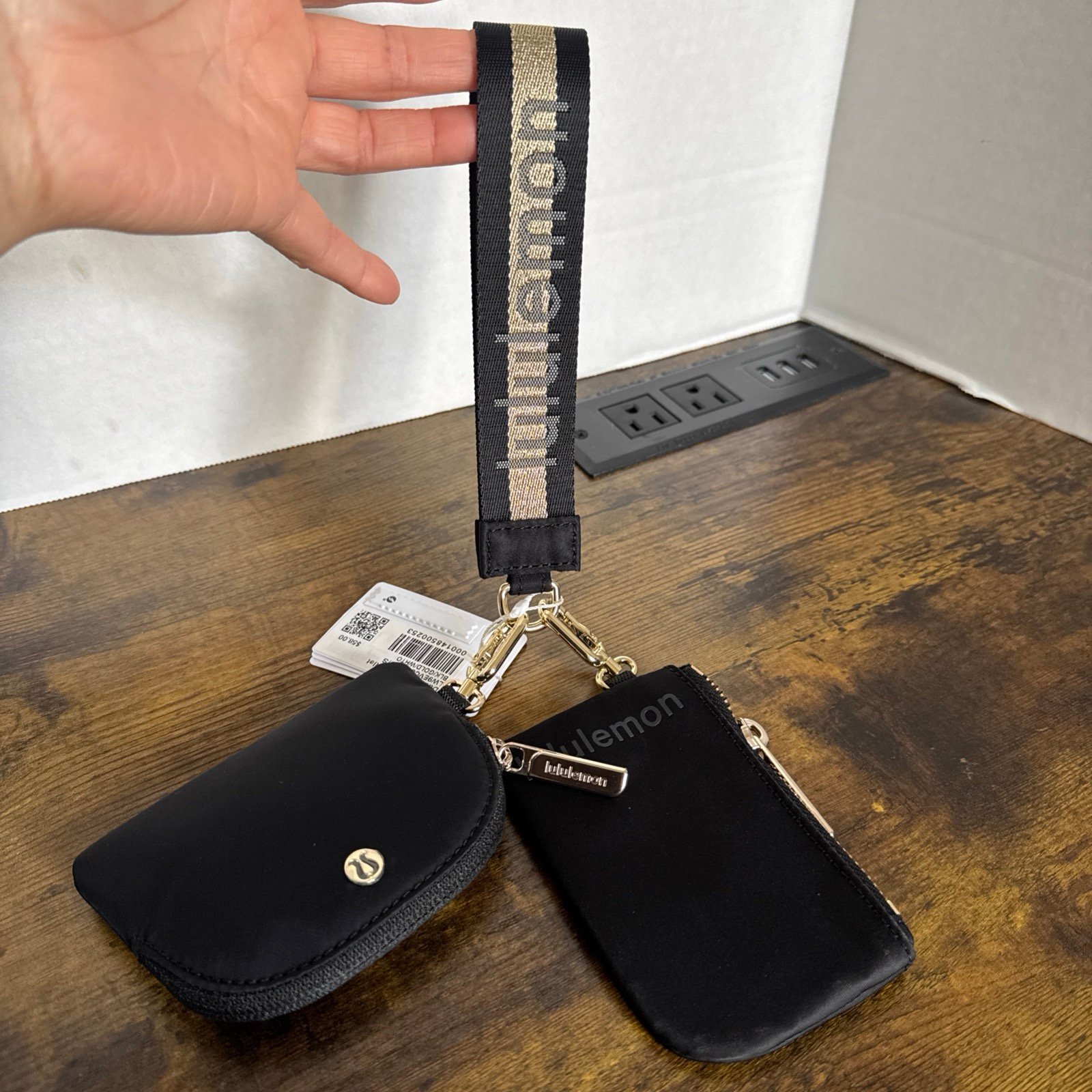 Lululemon Dual Pouch Wristlet Black Gold BLK/GOLD/WHTO Multicolor New