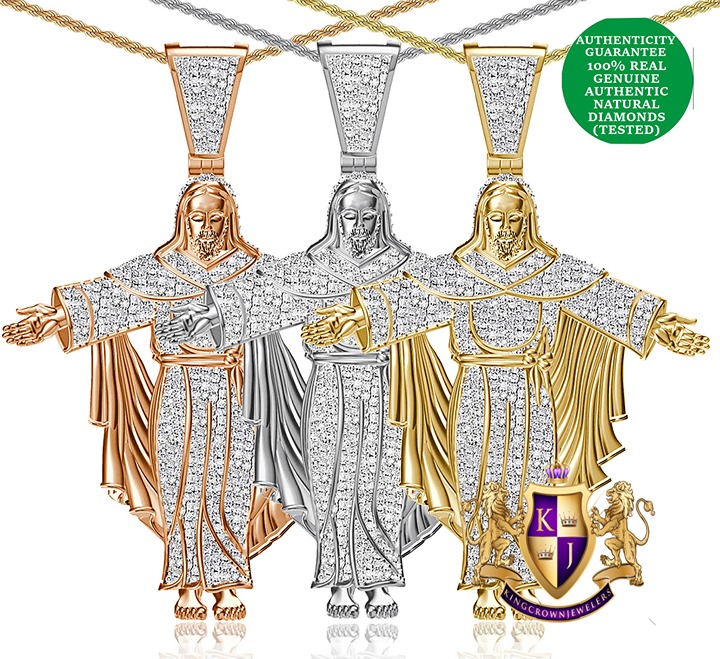 Real Genuine Diamond 0.65 Cwt. Christ Redeemer Statue Jesus Pendant Charm +Chain
