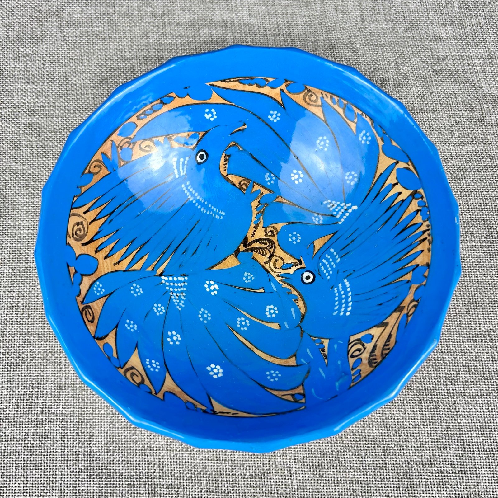 Handmade Mexican Jalisco Pottery Bowl Blue Birds