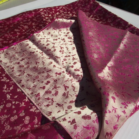 Asian Oriental Indian Fuchsia Pink Metallic DecorativeFloral Brocade Silk Fabric