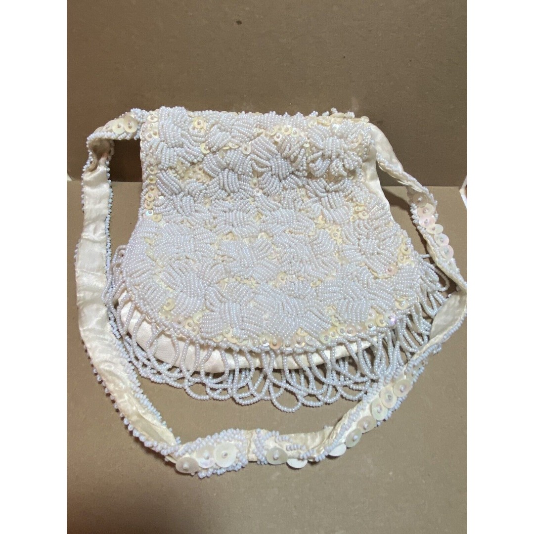 Vintage Mid Century MCM 50s Mr. Ernest White Beaded Purse Evening Bag Bridal