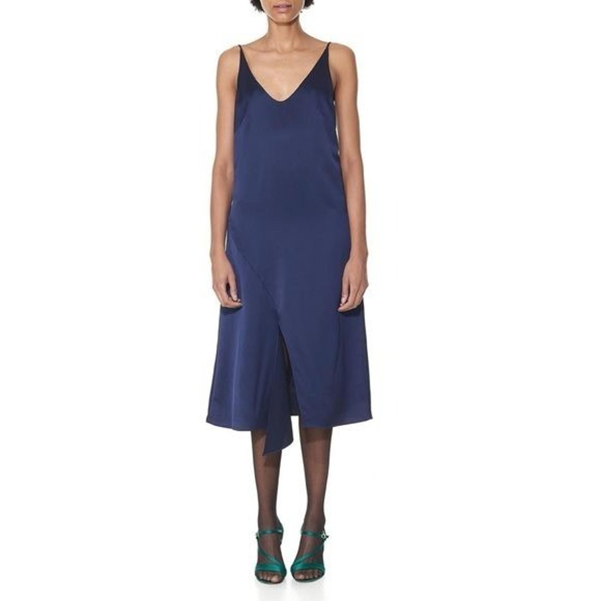 Tibi / Celestia Navy Blue Satin Slip Midi drape Dress 4