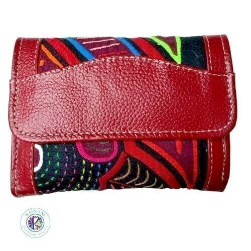 Handmade Mola Wallet - 100% Leather, Artisan Crafted by Kuna in Colombia