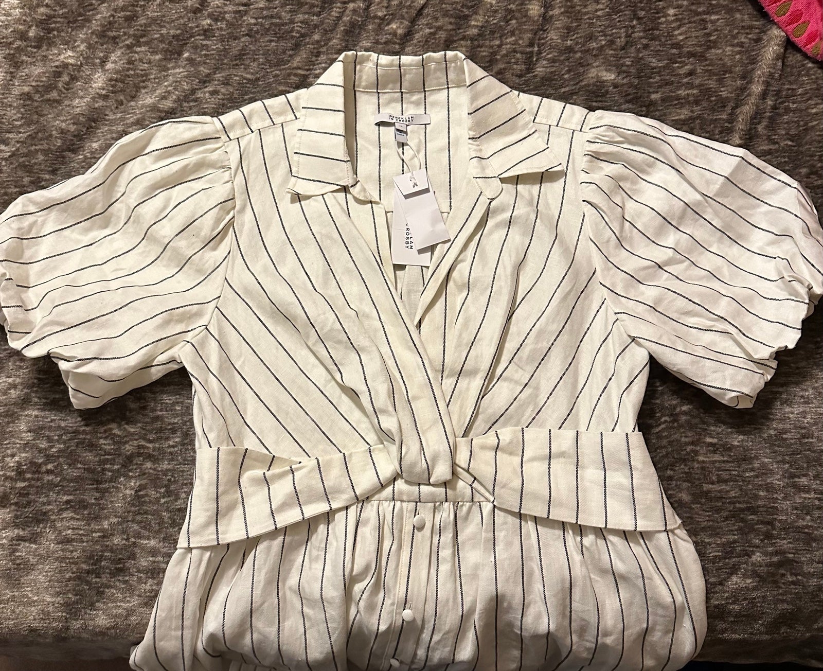 NWT Derek Lam 10 Crosby Maya Stripe Linen & Cotton Twist-Front Dress | Sz 14