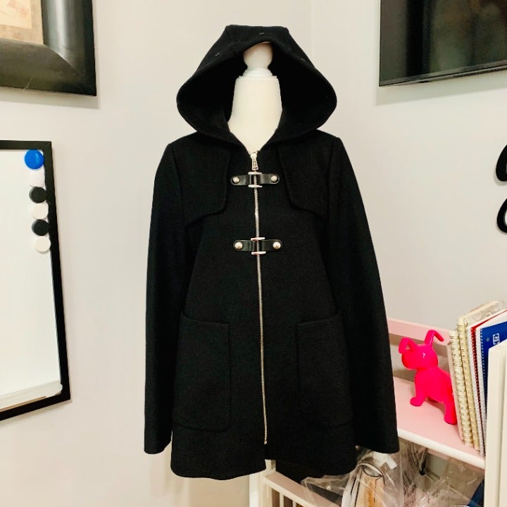 ZARA WOMAN WOOL COAT PARKA JACKET WITH HOODIE MSRP 279