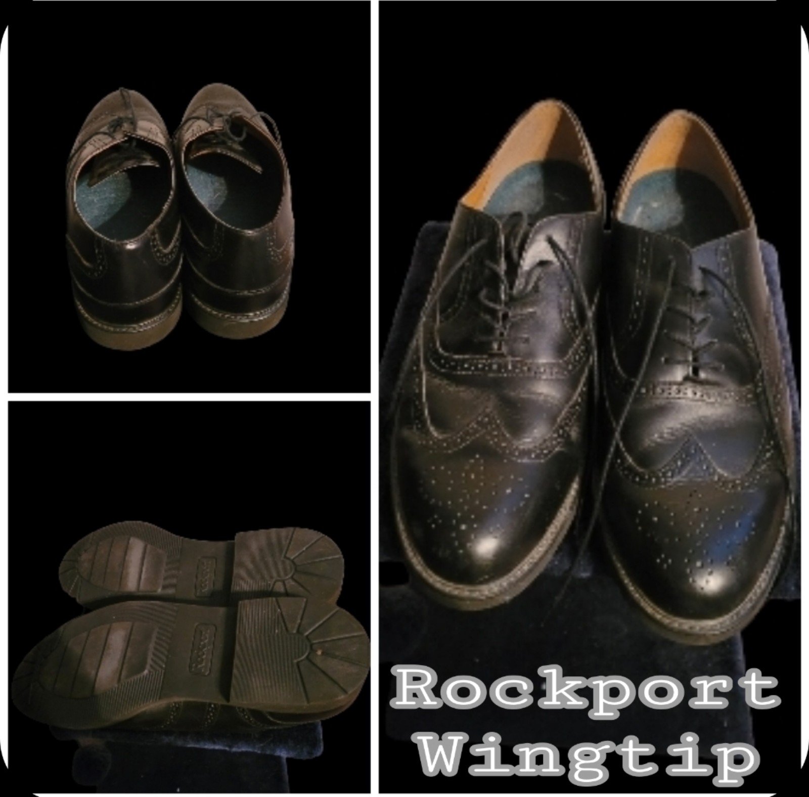 Mens Rockport Dressport Leather Black Wingtip Shoes Size 13