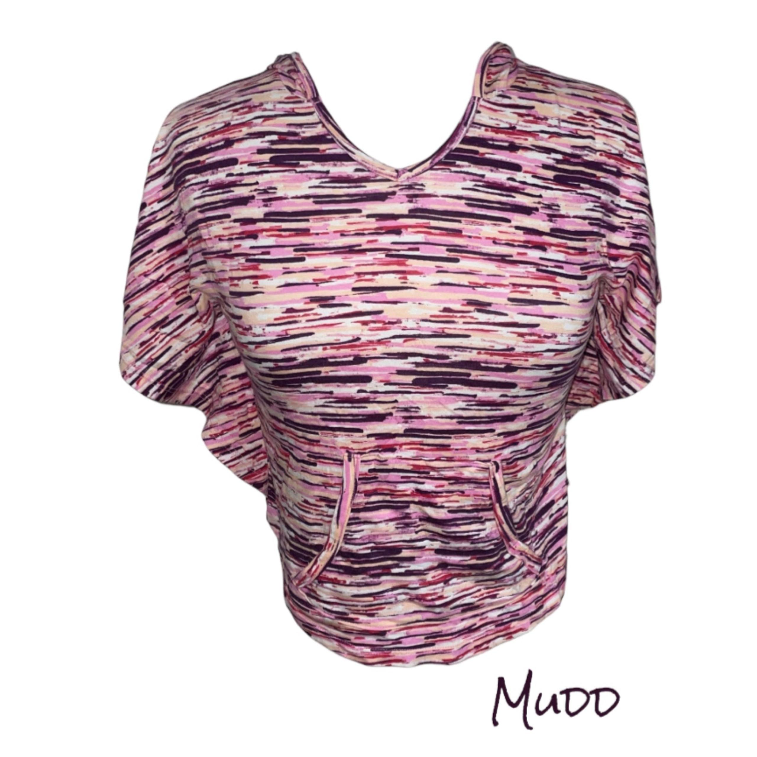 Mudd Women Crop Top Pink Colorful Speck Hoody Size XS