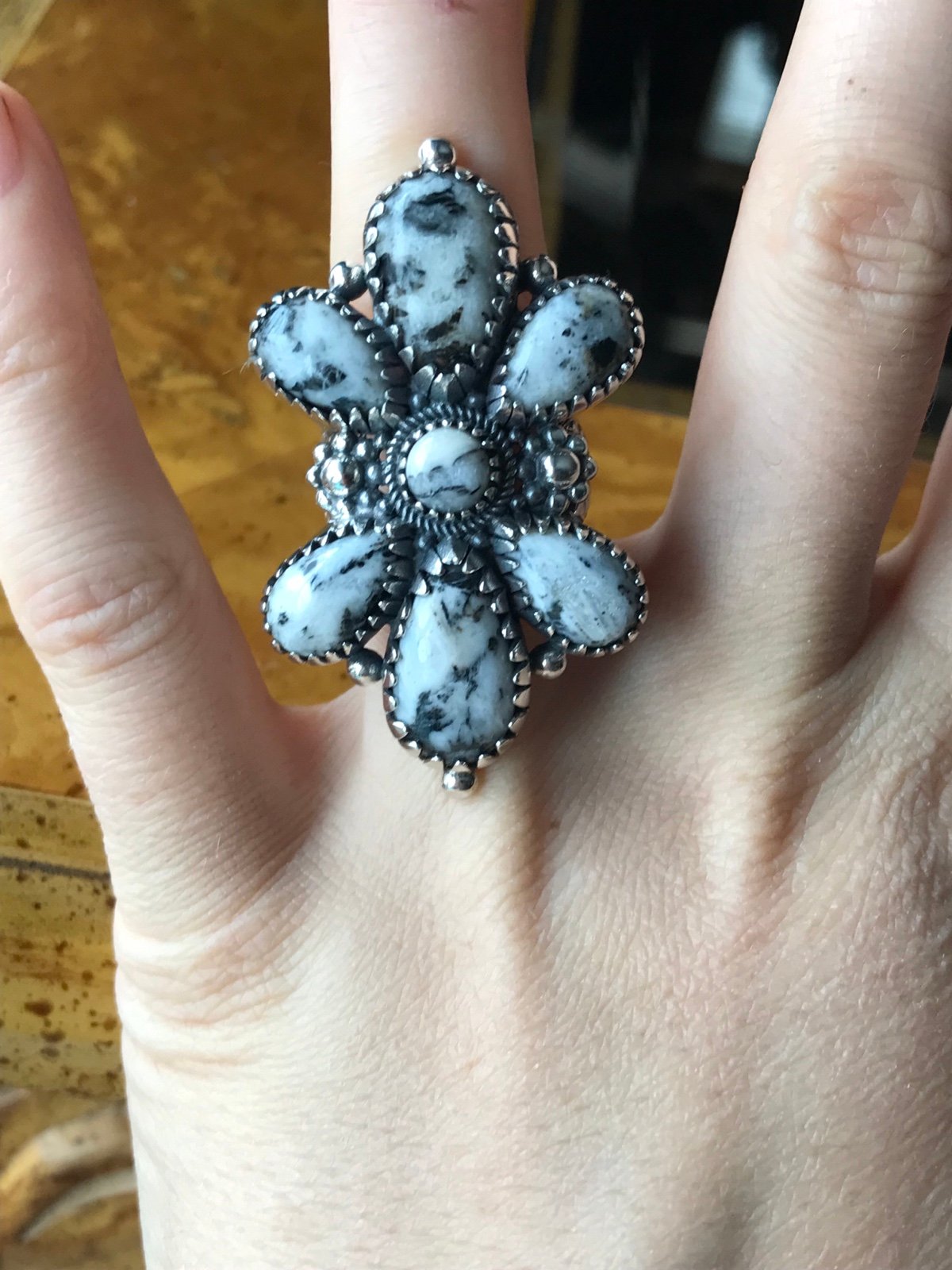 White Buffalo Turquoise Sterling Silver Statement Ring