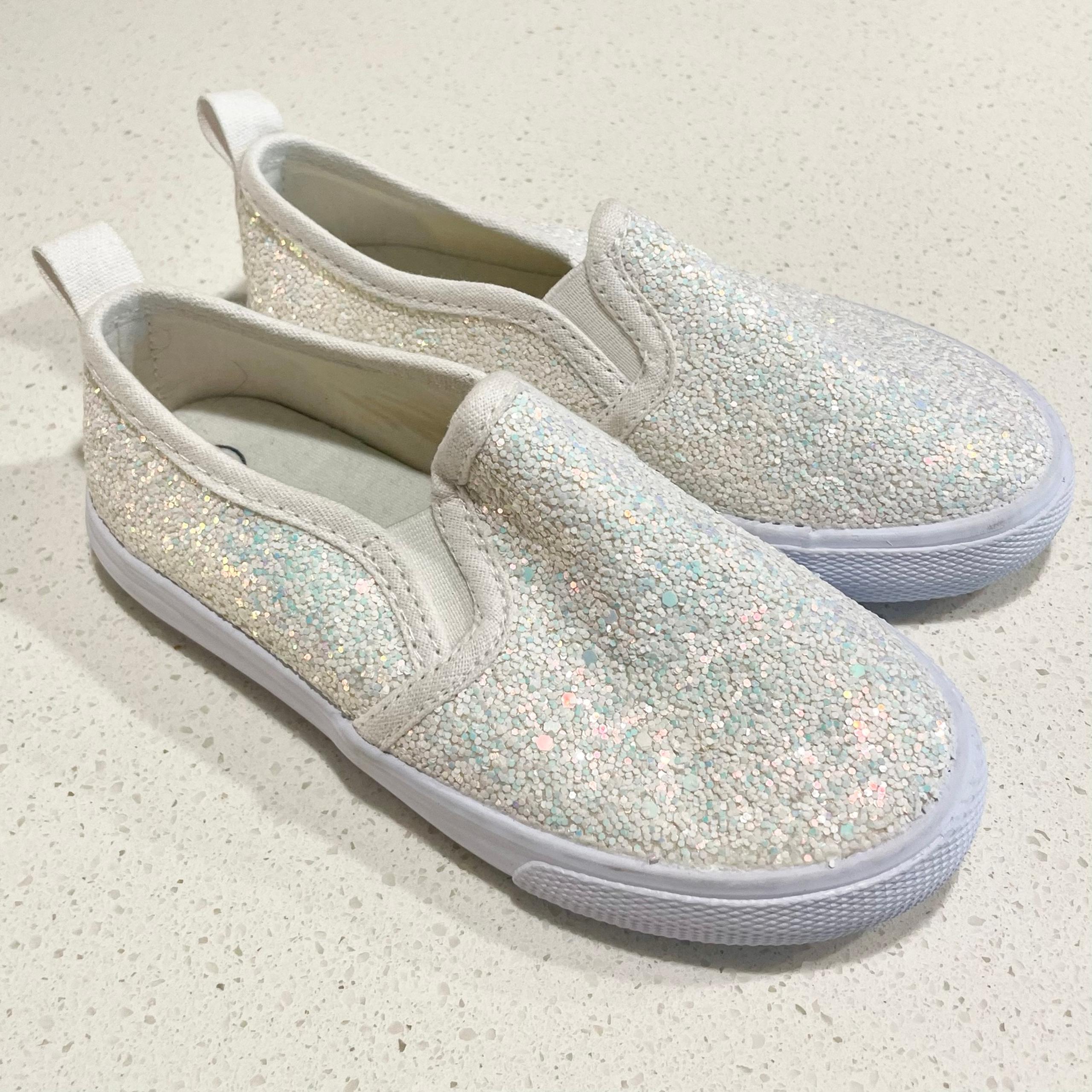 Cat & Jack White Glitter Slip-On Sneakers