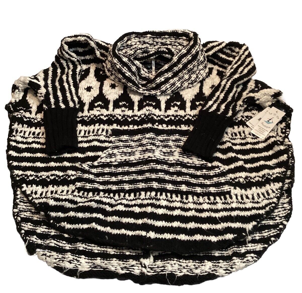 Free People Sz XS Poncho Sweater Rosie Lee Cowl Neck Chunky Knit Oversized Aztec