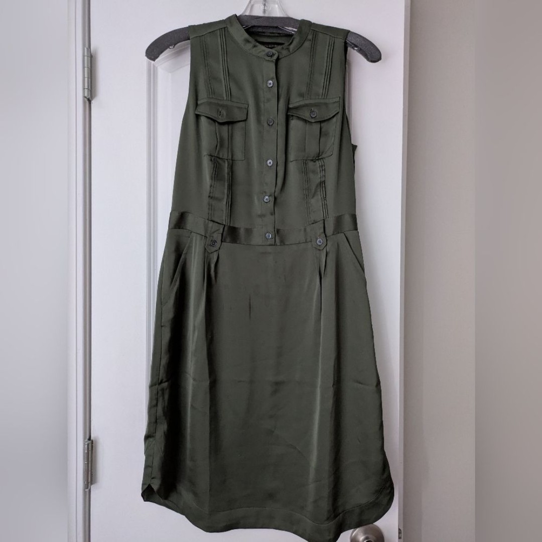 NWT Banana Republic Green Sleeveless Button Utility Dress Pocketed 6 Petite