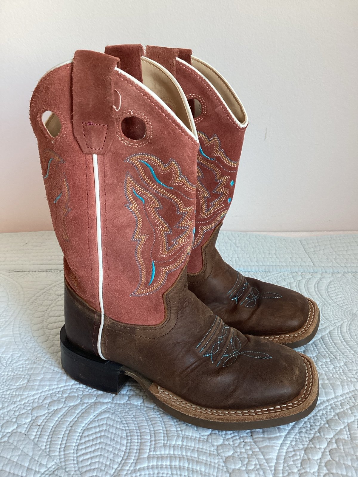 Old West Boys Suede/Leather Cowboy Boots size 11 1/2