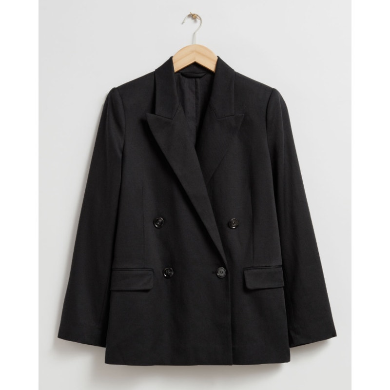 & Other Stories Black Double-Breasted Boxy Blazer Size 12