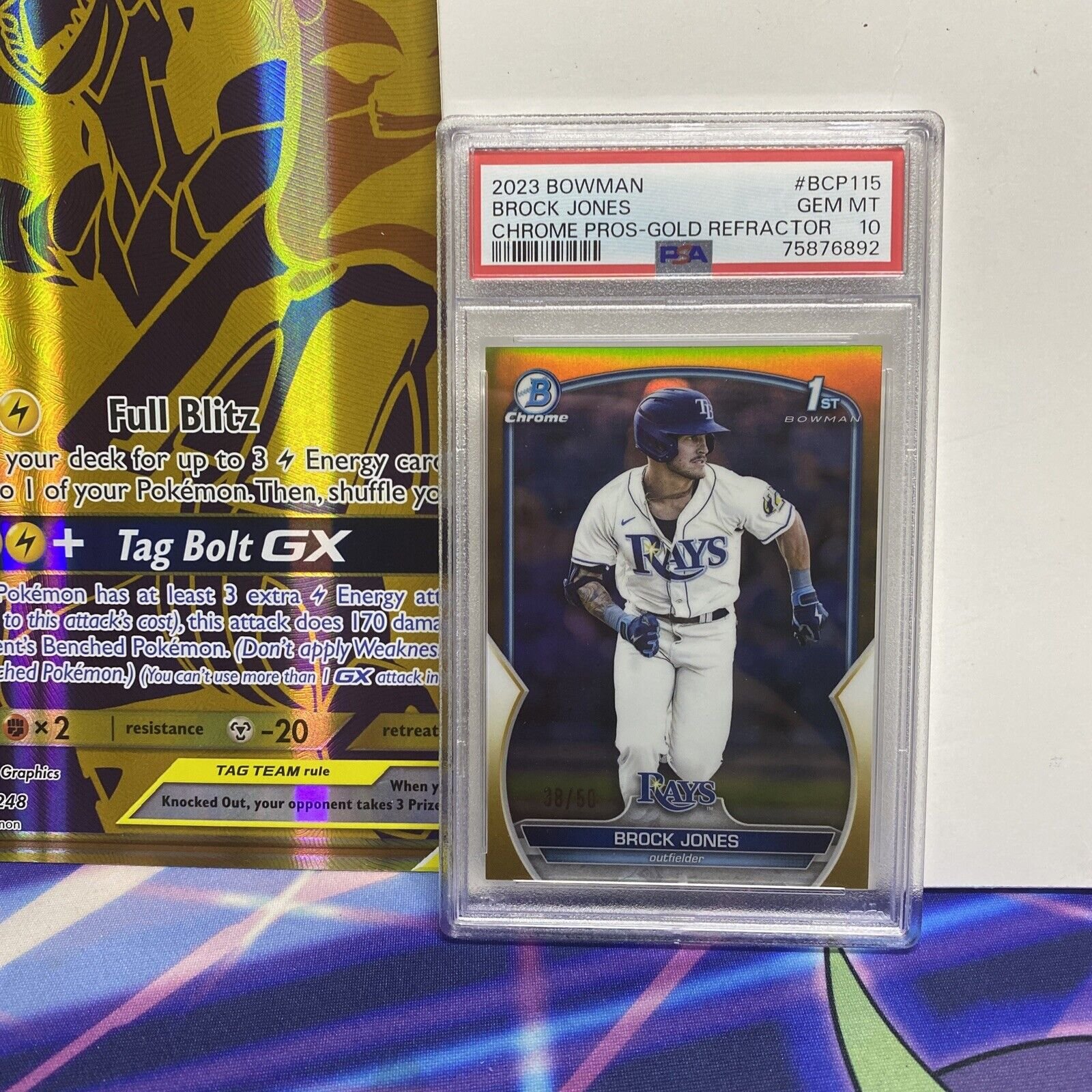 Brock Jones 2023 Bowman Chrome 1st Gold Refractor /50 SP Rays Pop 3 B