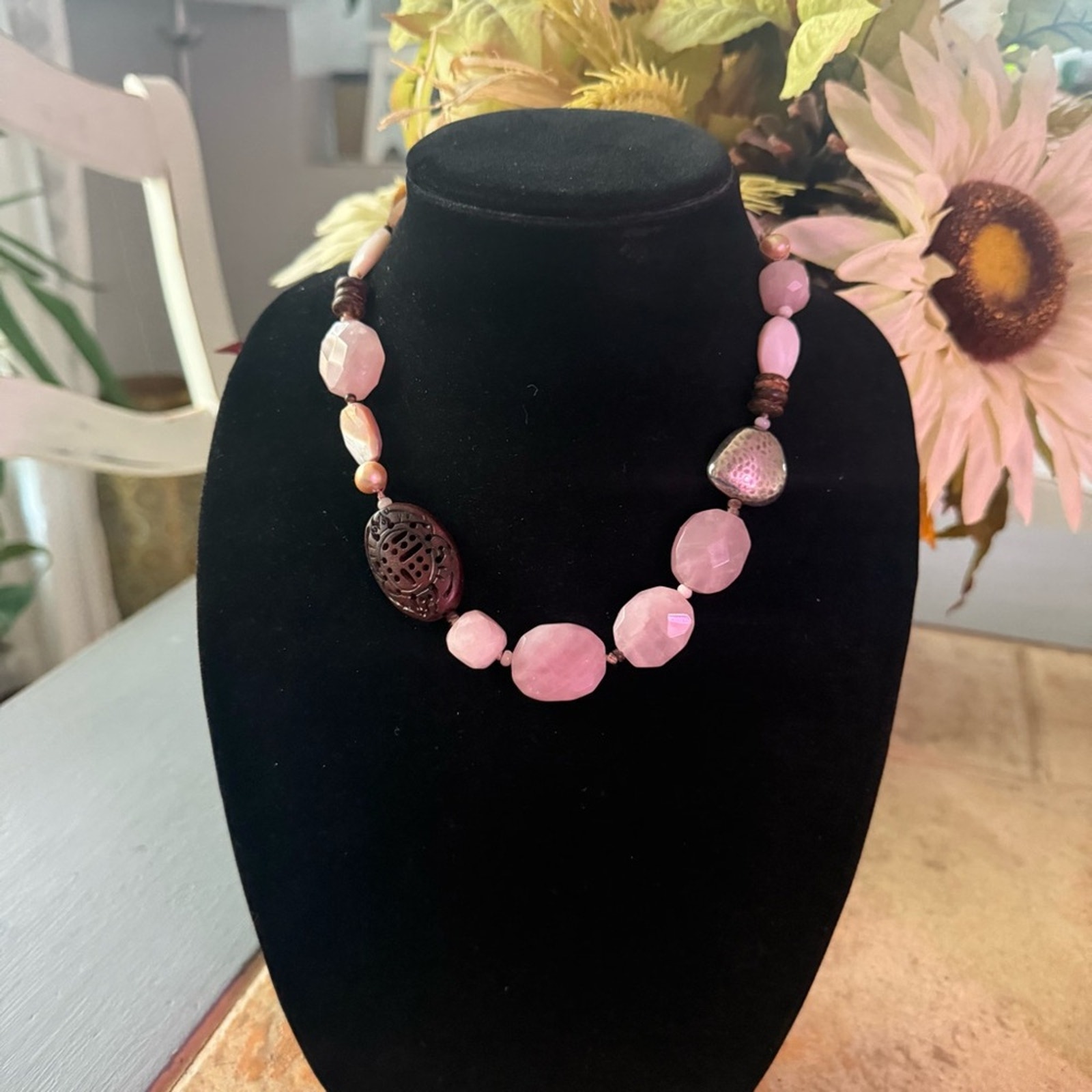 Silpada 925 Sterling Silver Rose Quartz Beaded Necklace