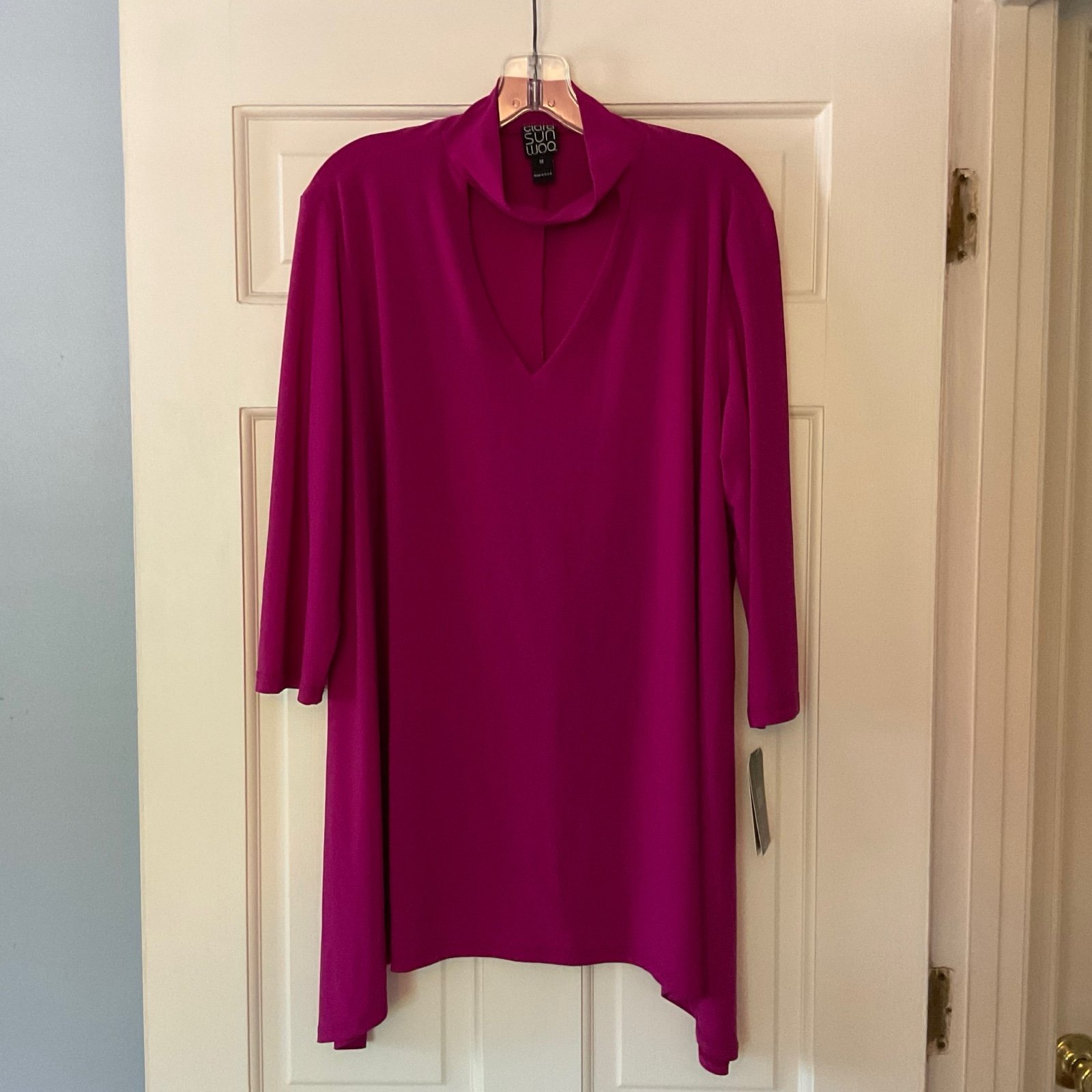 Clara Sunwoo Sun Woo Open Neck Choker Tunic Top Magenta Pink Plus Size 1X NWT