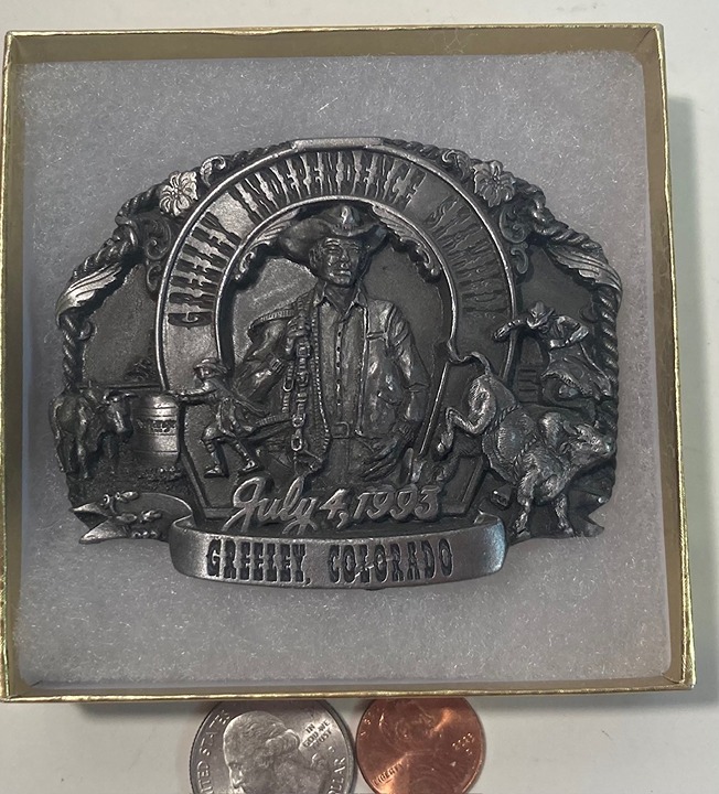 Vintage 1993 Metal Belt Buckle, Greeley Independence Stampede, Colorado