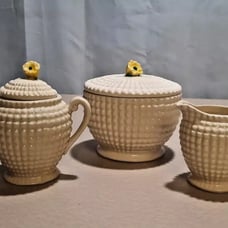 Antique Sugar Creamer and Covered Bowl 1920’s Hobnail Maruhon Ware Japanese