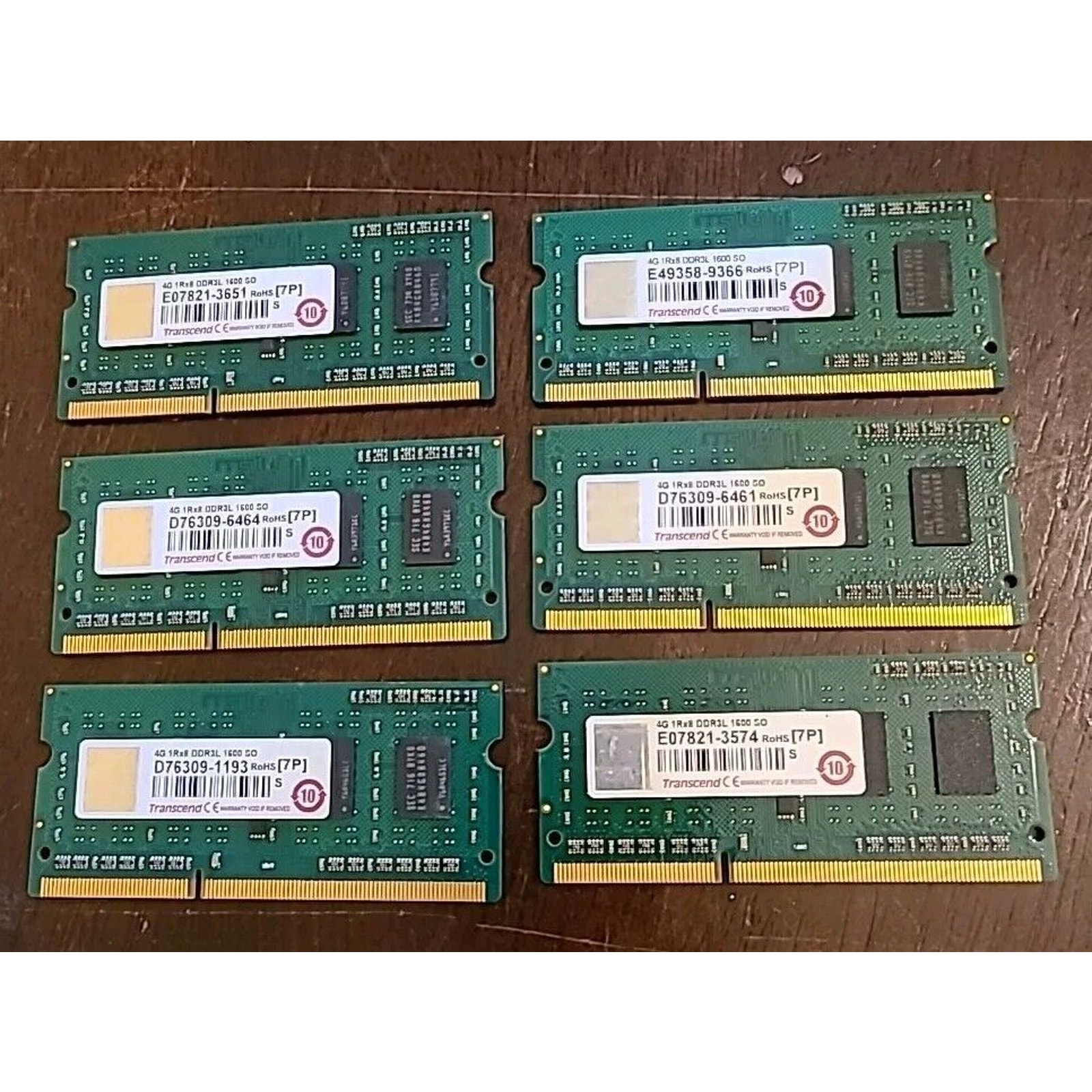 6x Sticks: 4GB Each Laptop Memory 1Rx8 DDR3L 1600 SO Transcend