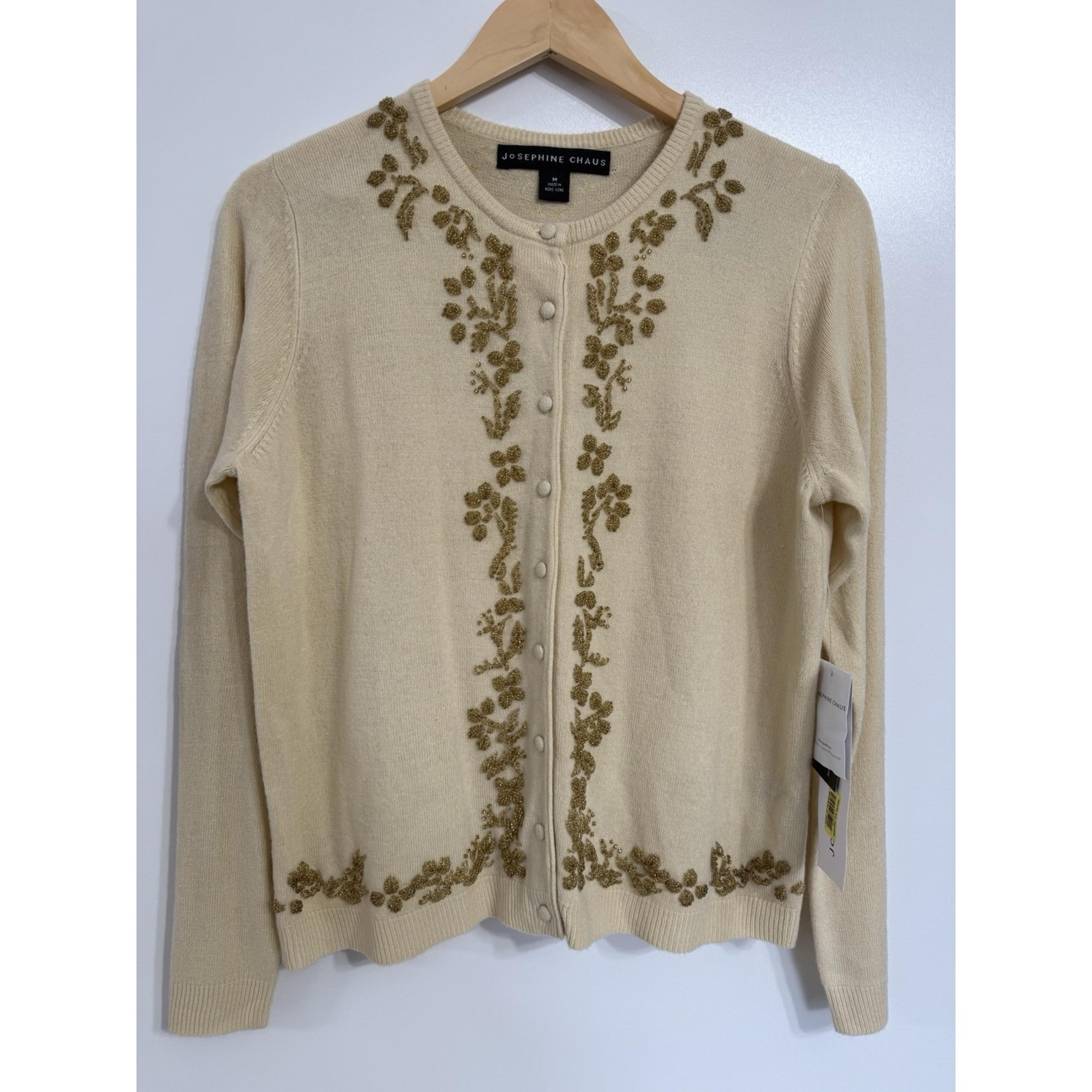 Josephine Chaus Sweater Cardigan Beaded NWT Medium Classic Luxury Cream Ivory