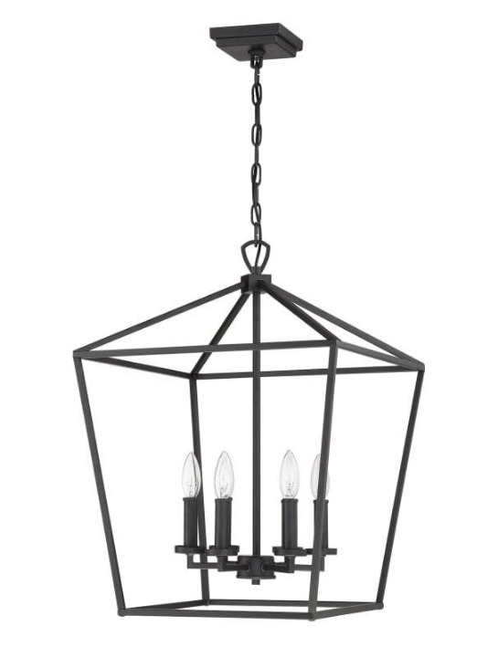 NEW Park Harbor Geometric Frame 4 Light Lantern Chandelier- Matte Black