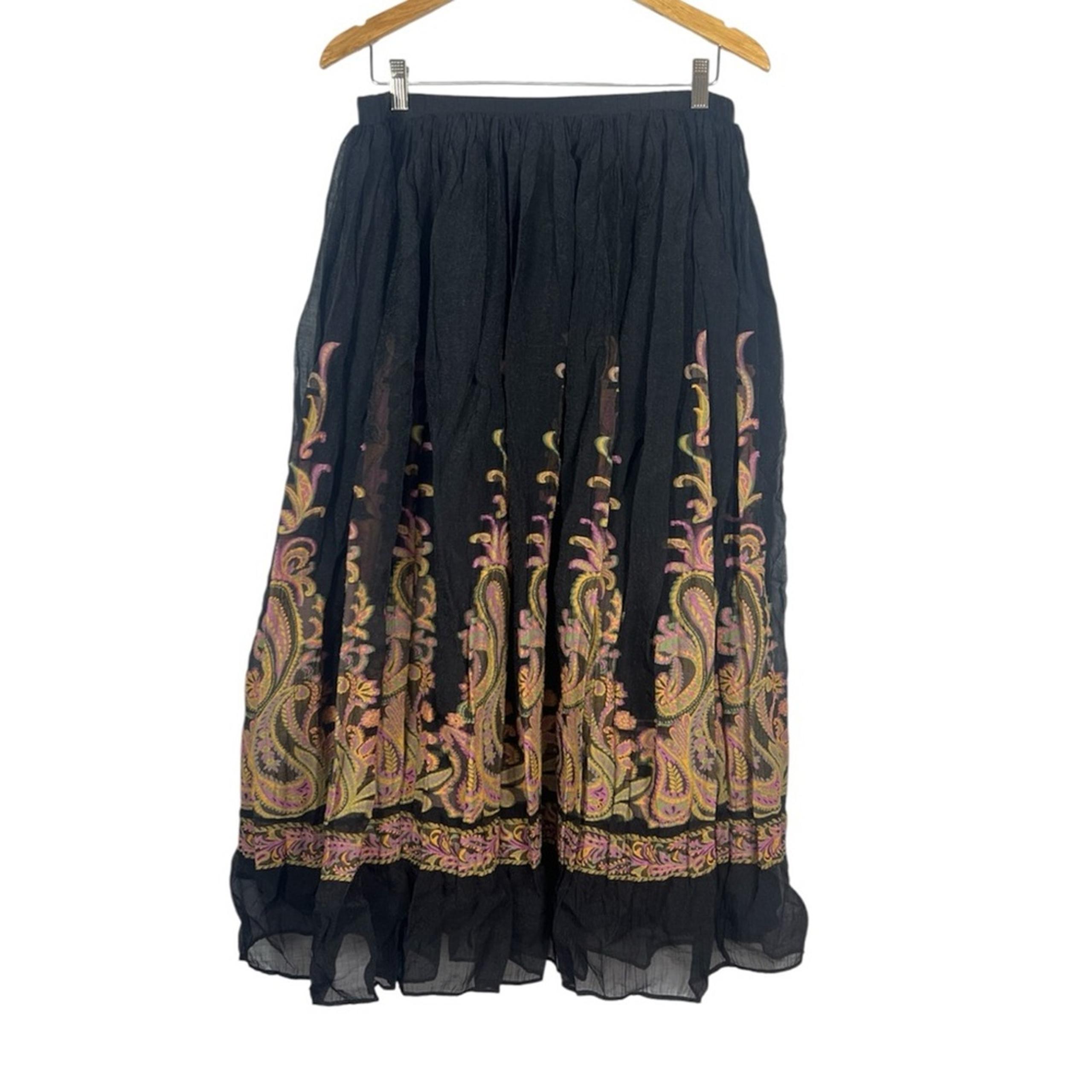 Coldwater Creek Pleated Paisley A-Line Midi Skirt Medium