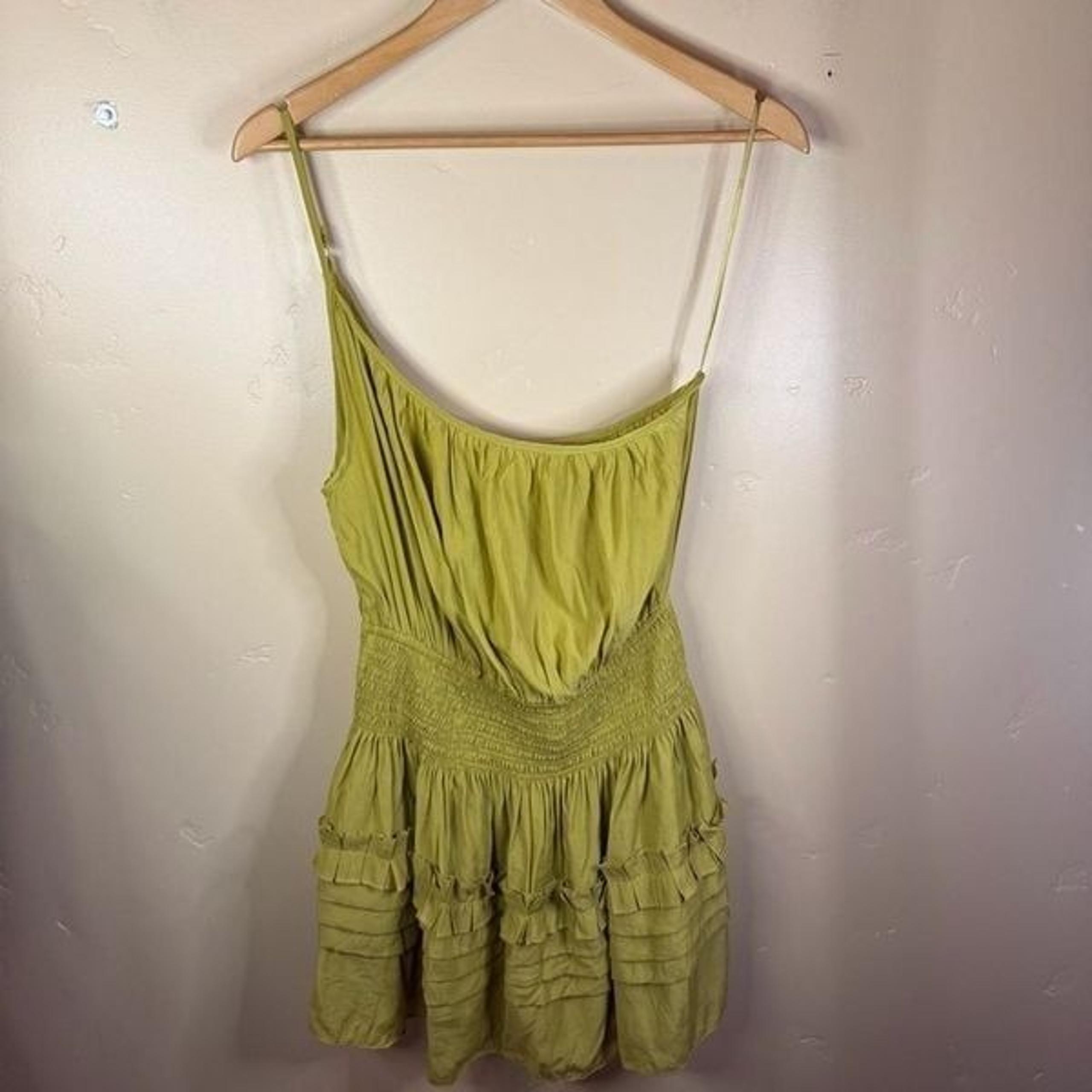 Mustard Seed Womens One Shoulder Green Ruffled Smocked Romper Size Medium Summer