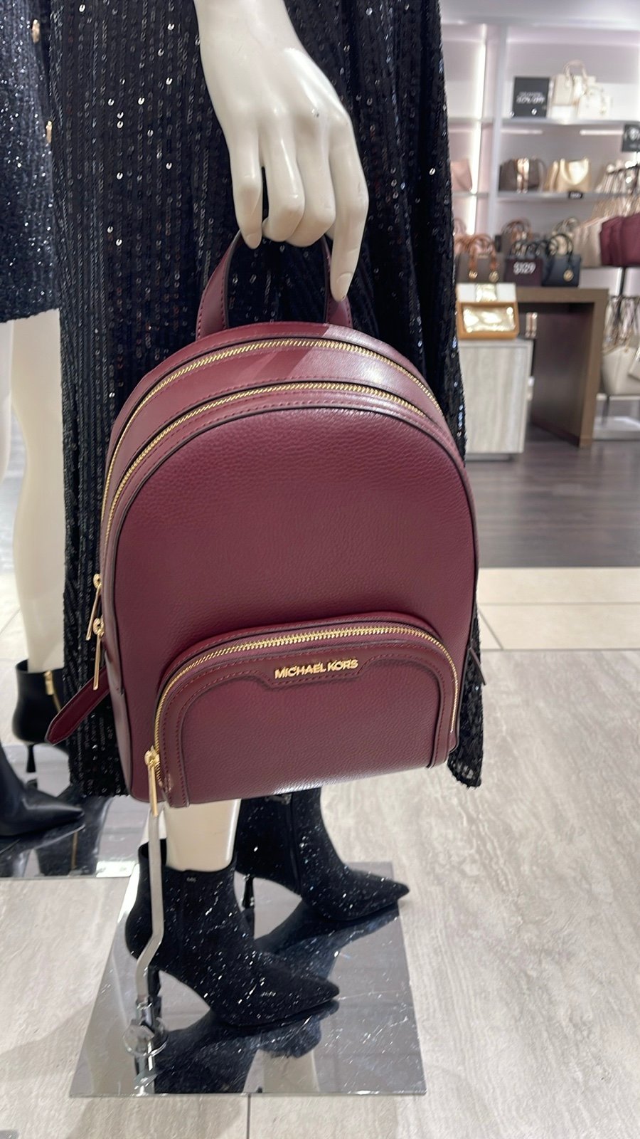 Michael Kors Jaycee Medium Pebbled Leather Backpack Oxblood/Golden NWT