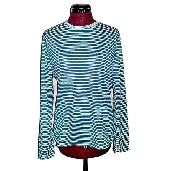 Patagonia Capilene Top Green Women Long Sleeve Striped Size Large