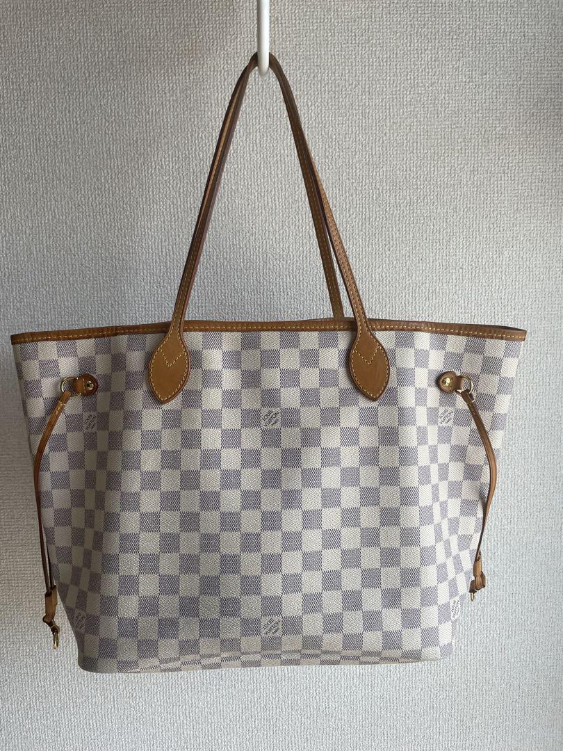 Louis Vuitton Damier Azur Neverfull MM White Tote Bag