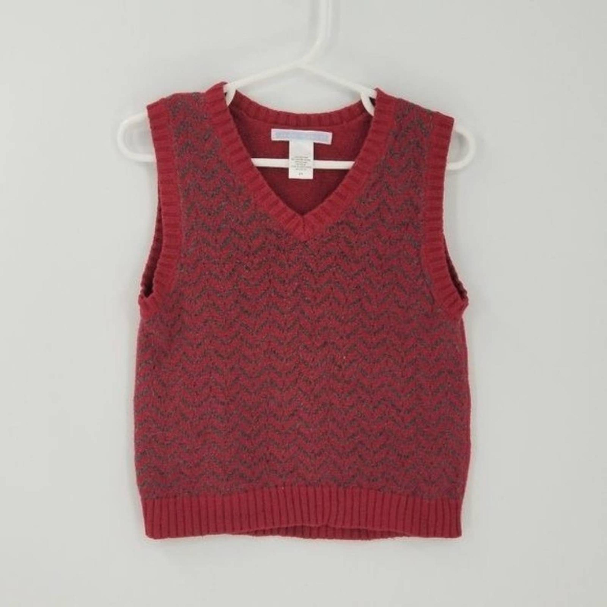 Janie and Jack Boy's Zig Zag Pattern Sleeveless V Neck Sweater Vest Red Size 2T