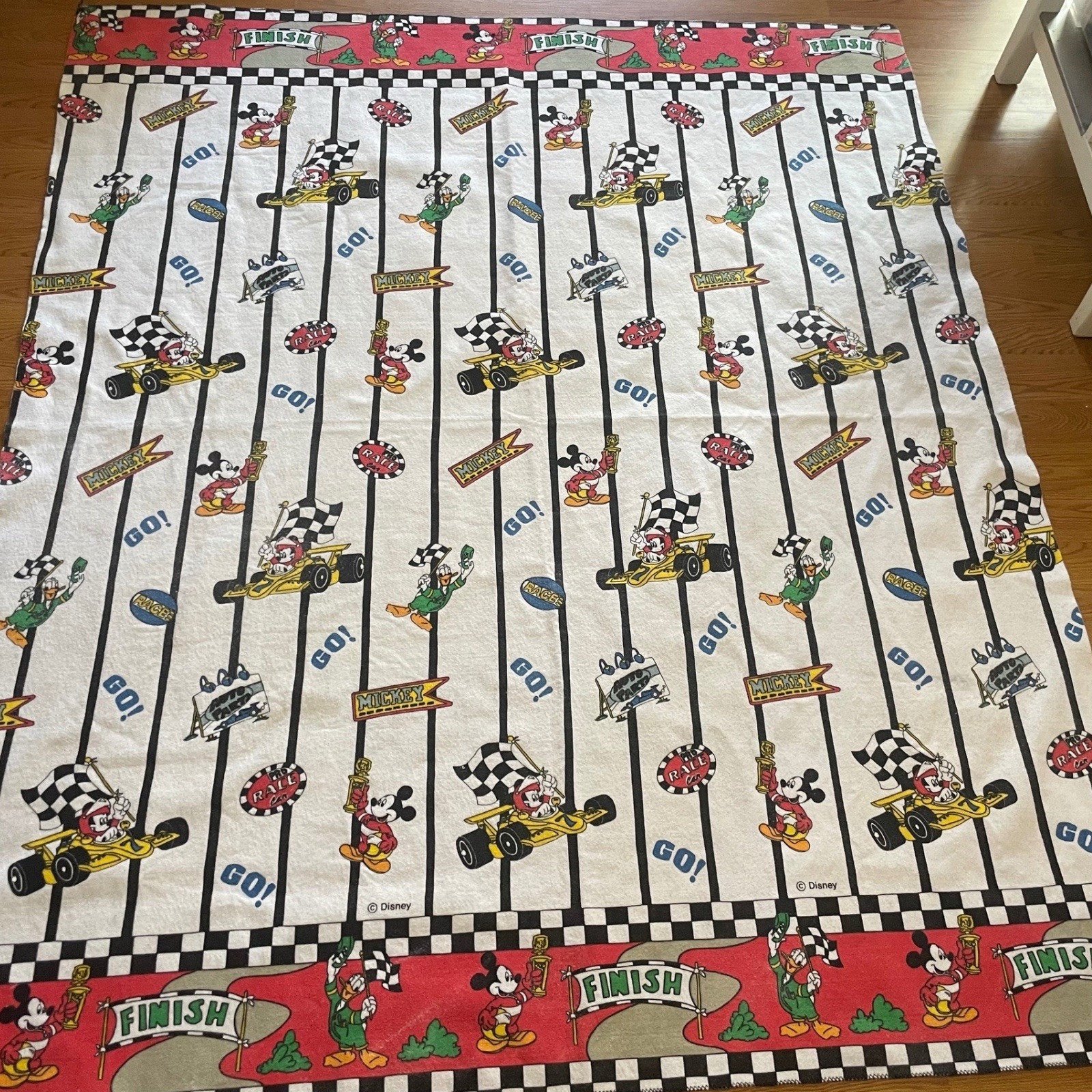 Vintage Disney Mickey Mouse Racing Play Mat Blanket Acrylic 72x86 Made in USA